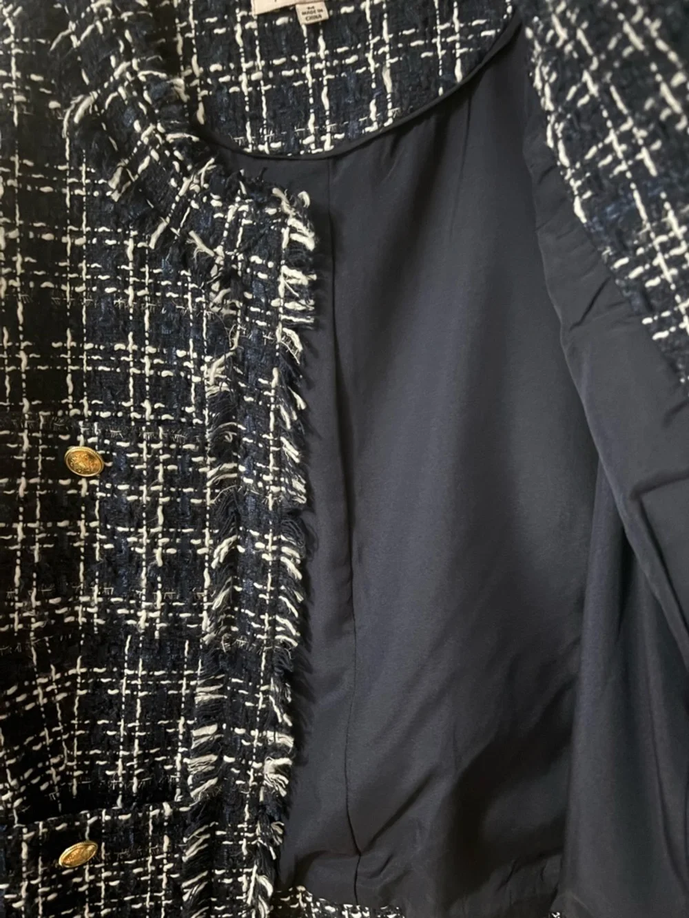 Nanette Lepore Navy & White Tweed Fringe Jacket - Picture 6 of 9